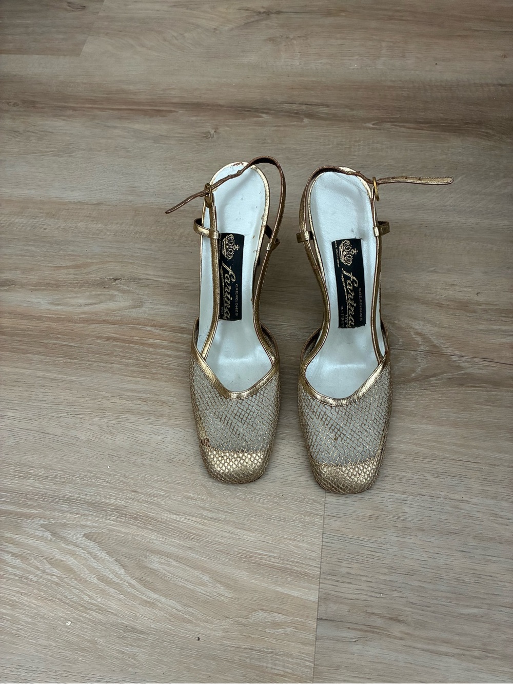 Vintage Farina Gold Mesh Slingback Heels Shoes Size 8.5